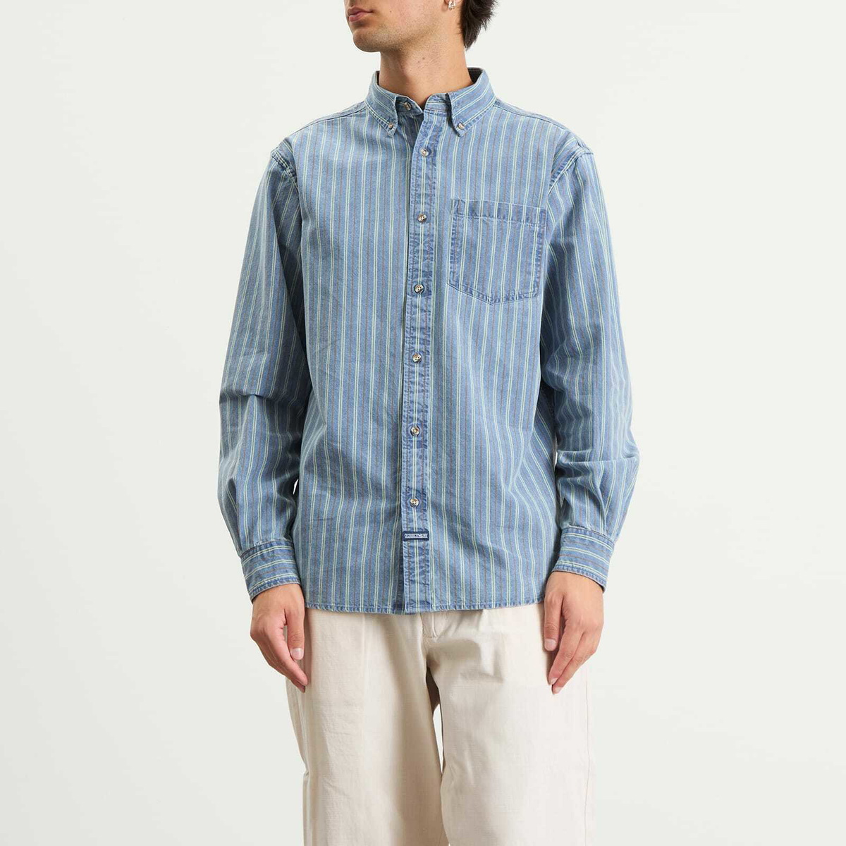 Dubbleware Men's Vintage B.D. Shirt in Denim Stripe Indigo Washed