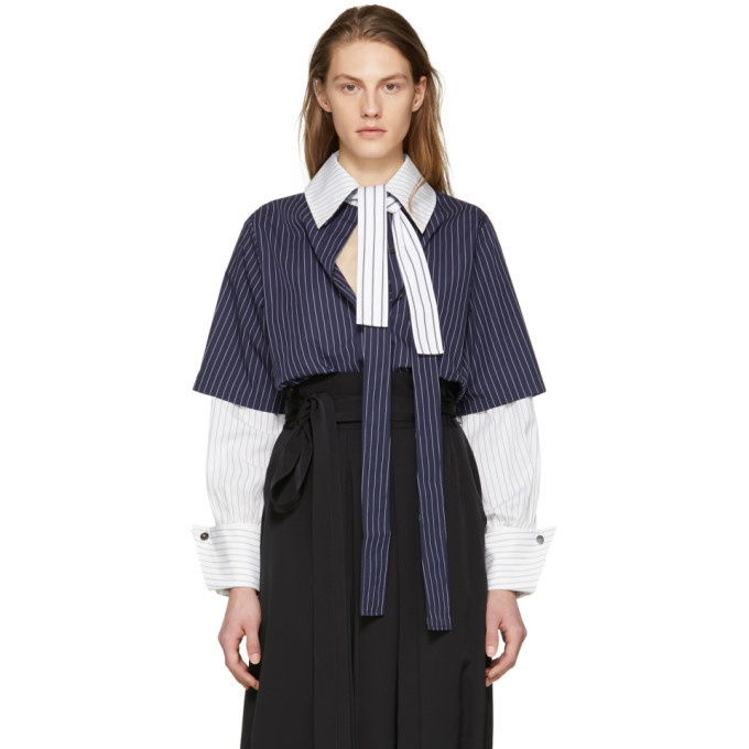Photo: JW Anderson Navy and White Double Layer Shirt