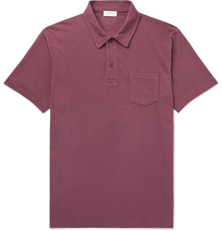 Photo: Sunspel - Riviera Slim-Fit Cotton-Mesh Polo Shirt - Burgundy
