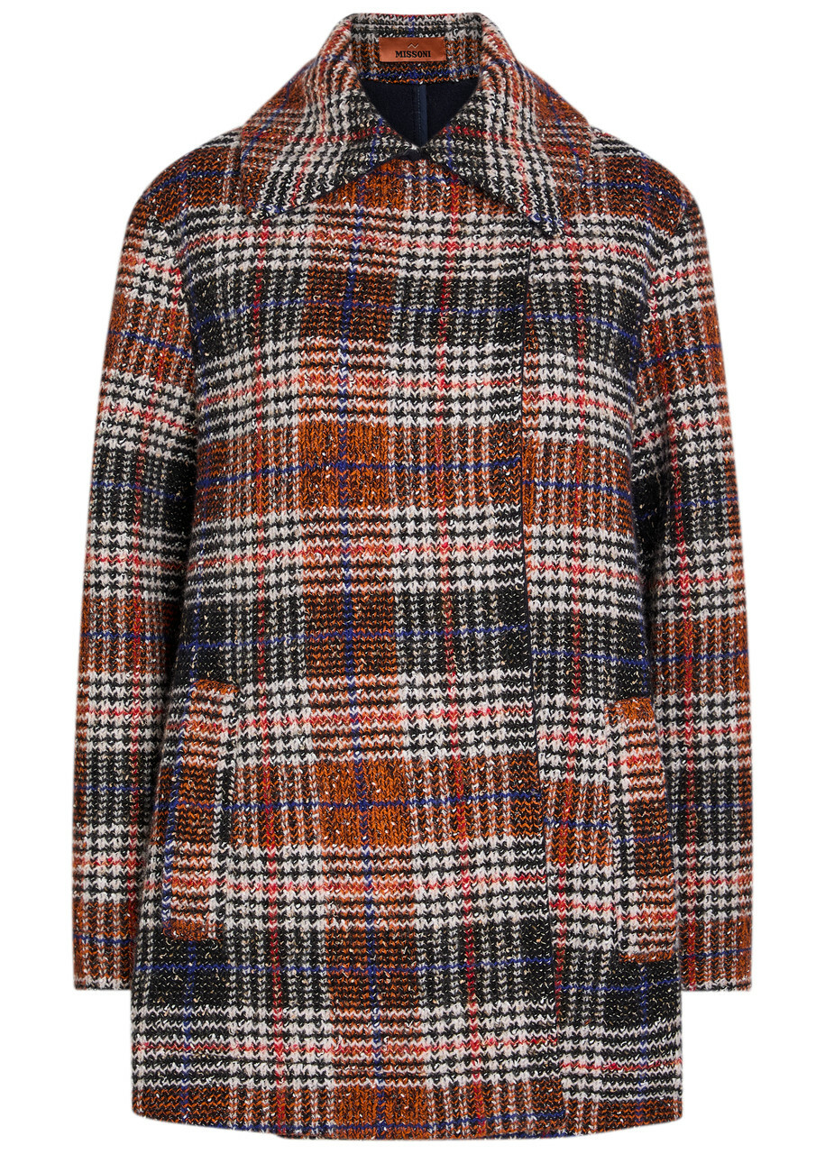 Missoni Double-breasted Tartan Wool-blend Peacoat Red