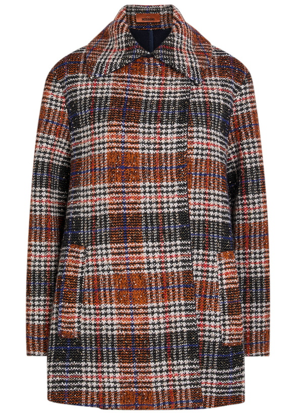 Photo: Missoni Double-breasted Tartan Wool-blend Peacoat Red