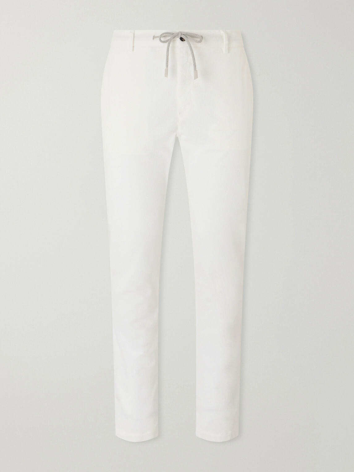 Eleventy - Straight-Leg Cotton-Blend Corduroy Drawstring Trousers - White