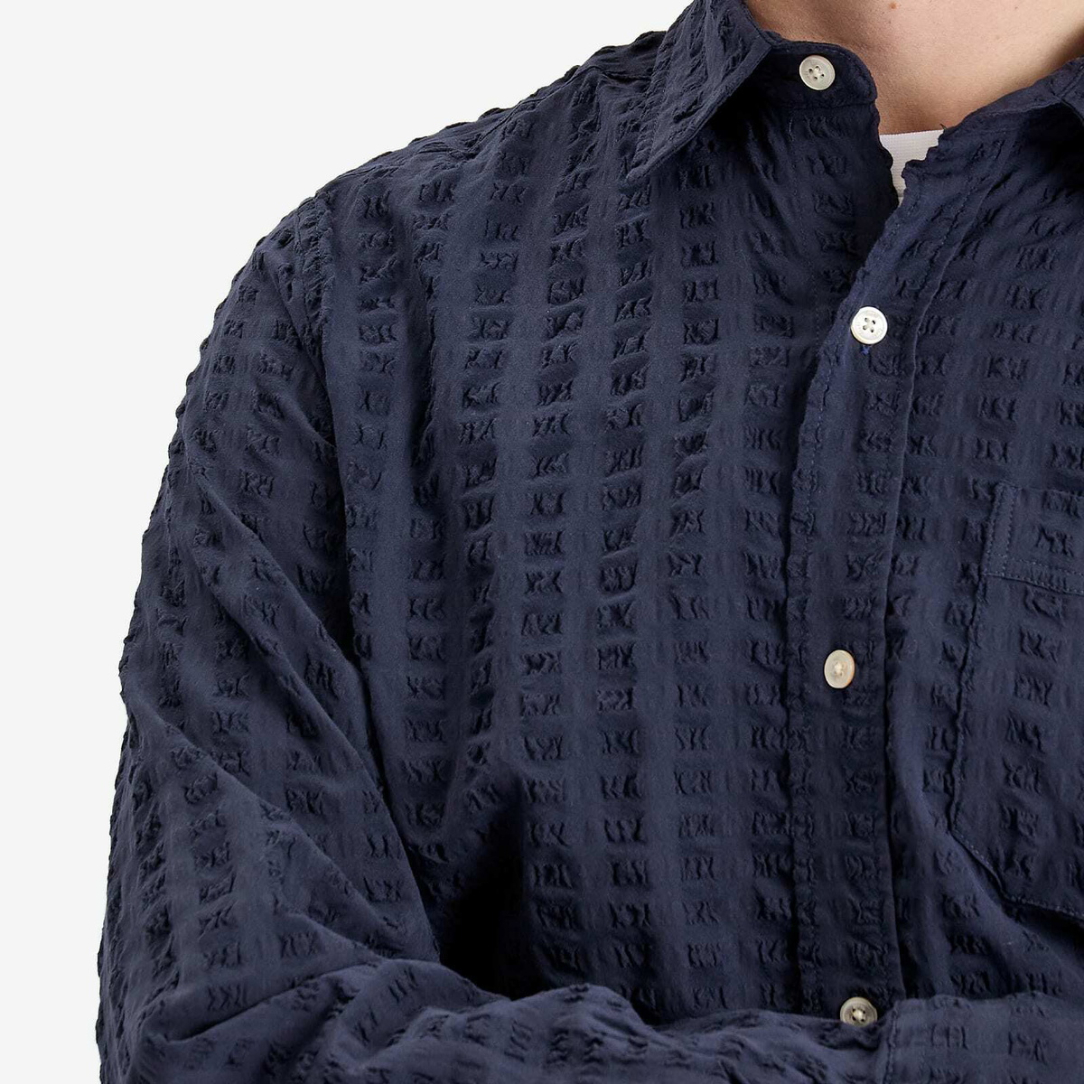 Foret Men's Map Seersucker Overshirt in Navy