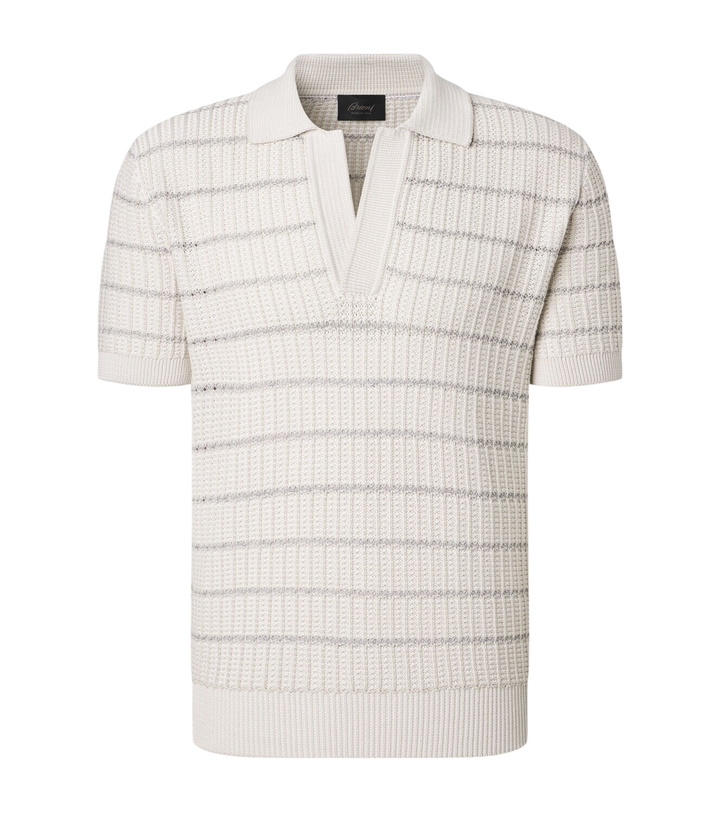 Photo: Brioni Embroidered cotton and linen polo shirt