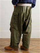 KAPITAL - Easy Jumbo Wide-Leg Twill Drawstring Cargo Trousers - Green