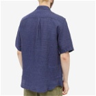 Sunspel Men's Linen Short Sleeve Shirt in Navy Melange