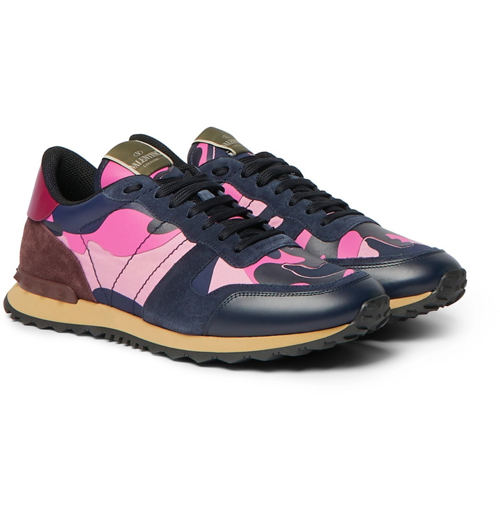 Photo: Valentino - Valentino Garavani Rockrunner Camouflage-Print Canvas, Leather and Suede Sneakers - Pink