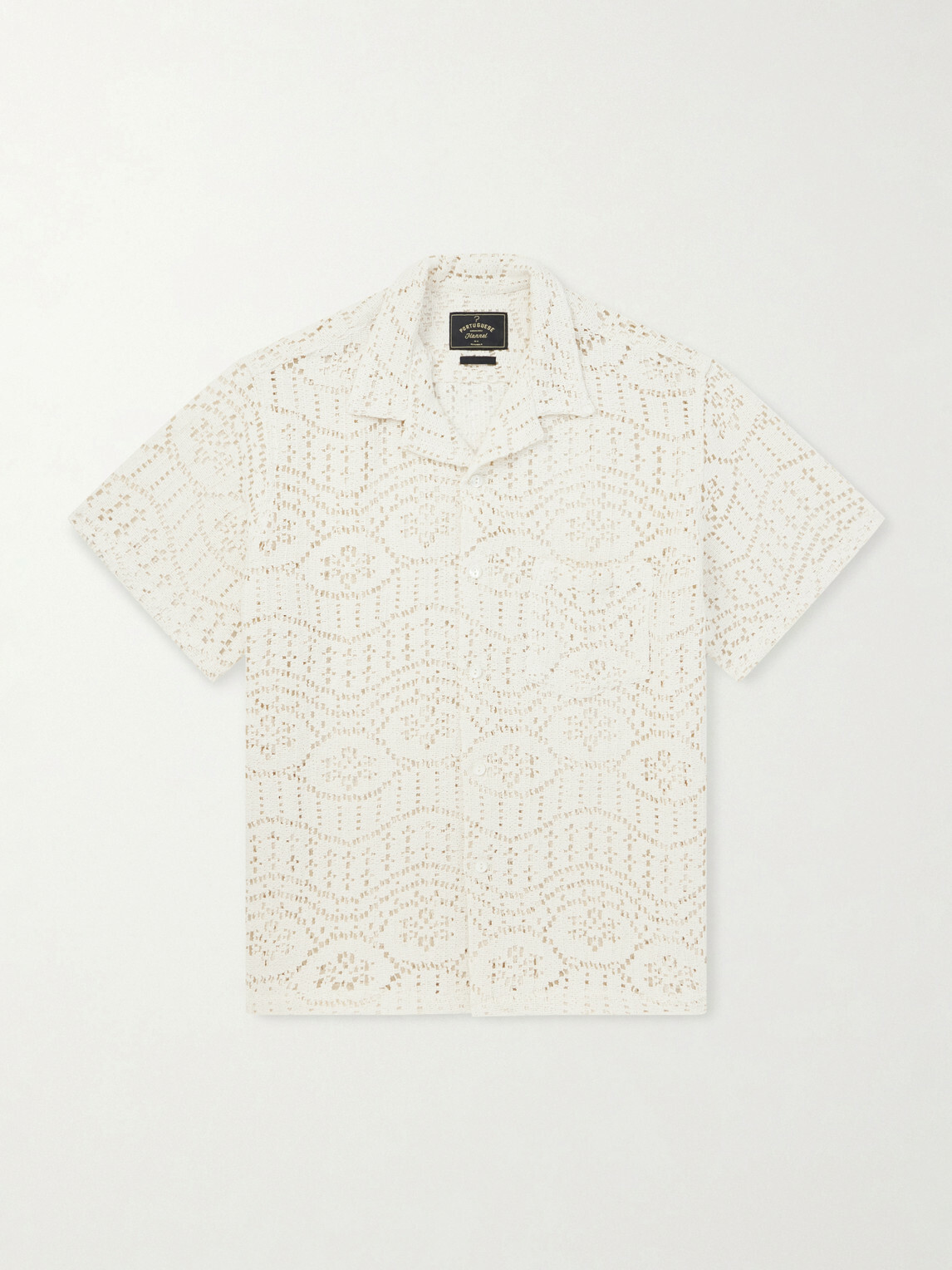 Portuguese Flannel - Camp-Collar Crocheted Cotton-Blend Shirt - Neutrals