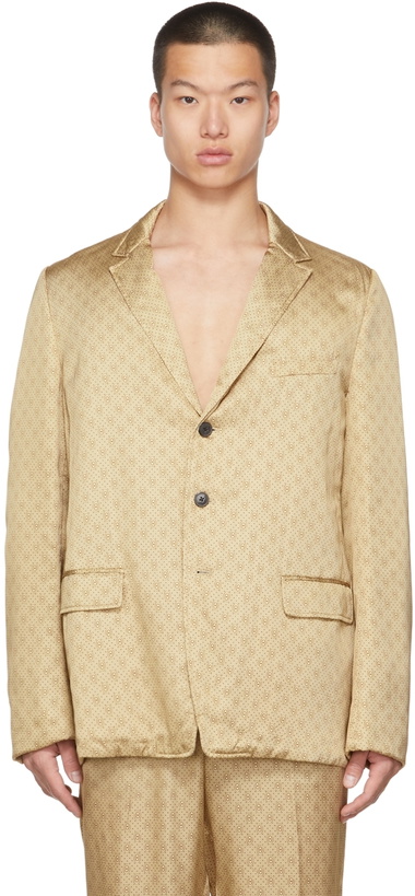 Photo: Dries Van Noten SSENSE Exclusive Beige Viscose Satin Printed Blazer