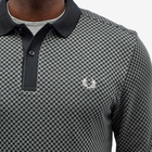 Fred Perry Men's Micro Chequerboard Long Sleeve Polo Shirt in Black/Field Green