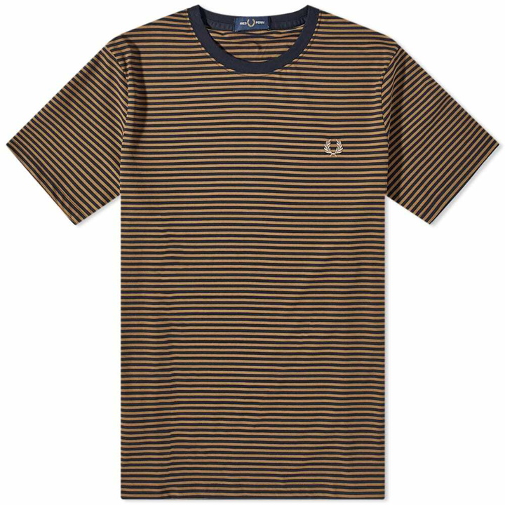 Photo: Fred Perry Men's Fine Stripe T-Shirt in Shaded Stone/Navy