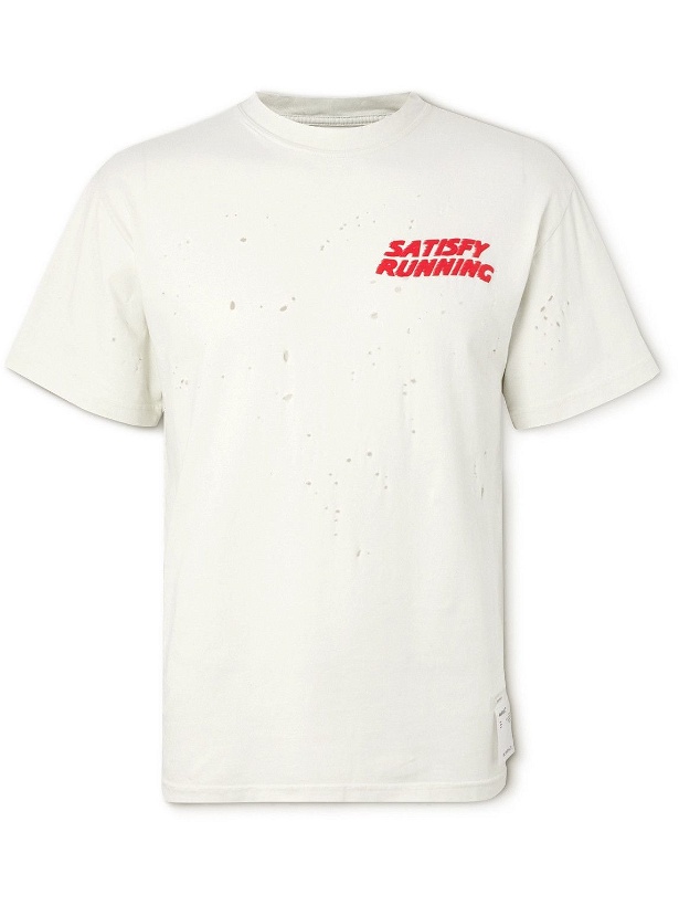Photo: Satisfy - Logo-Print Distressed MothTech Cotton-Jersey T-Shirt - White