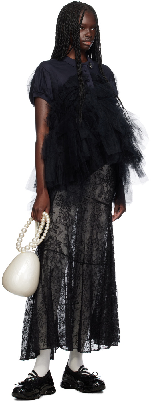Simone Rocha Black Sheer Bias Cut Midi Skirt Simone Rocha