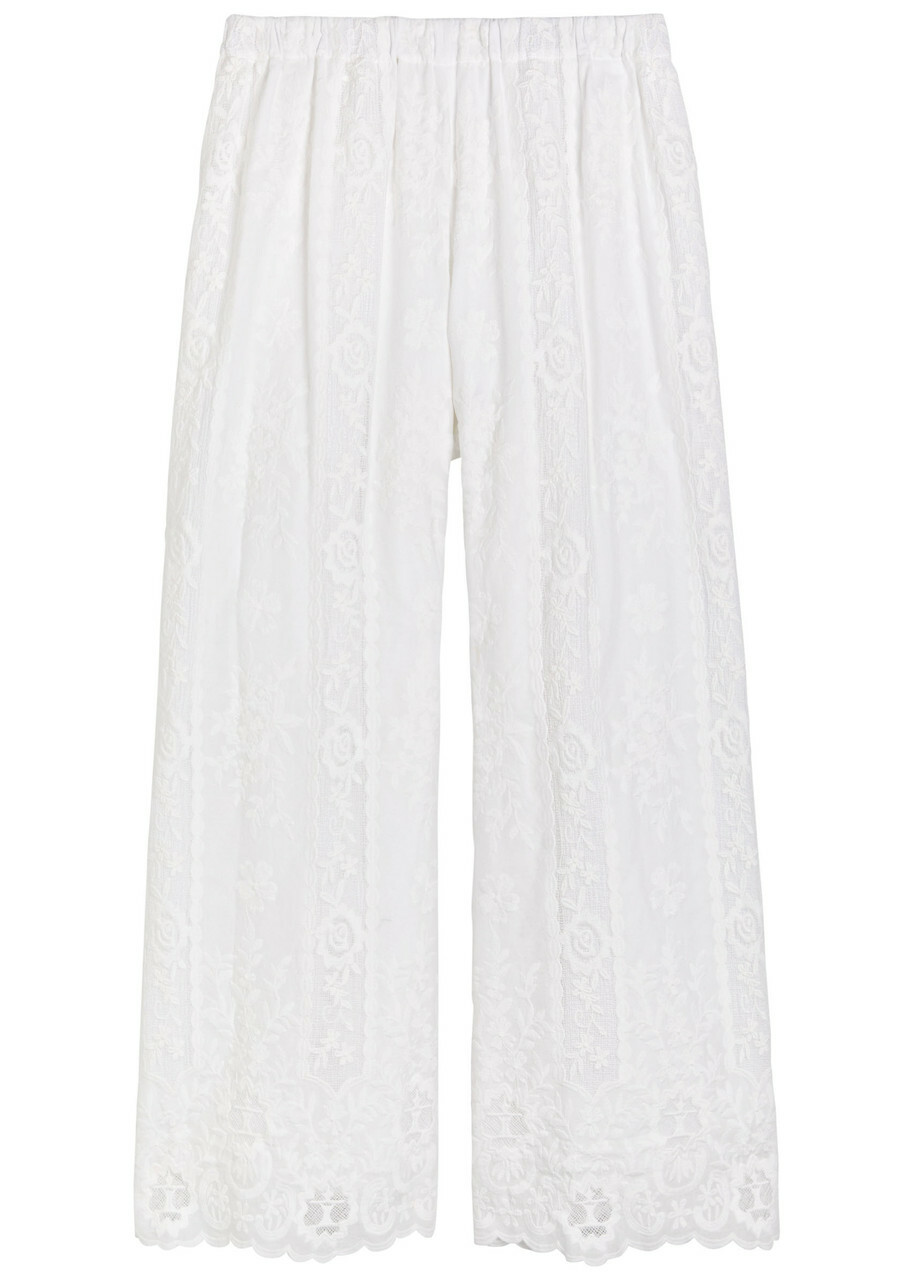 Wales Bonner Willow Floral-embroidered Cotton Trousers Ivory