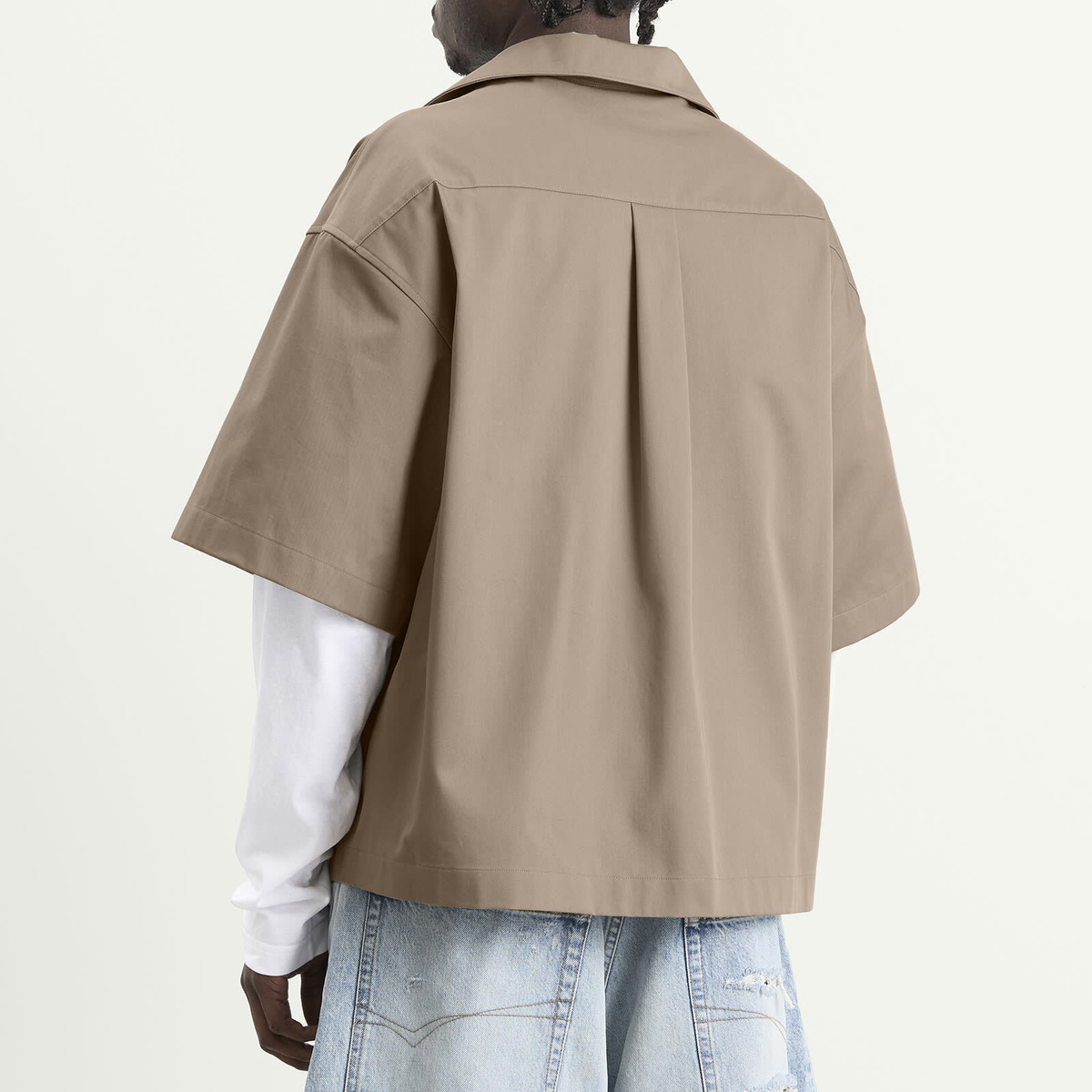 Balenciaga Men's Double Layer Bowling Shirt in Beige