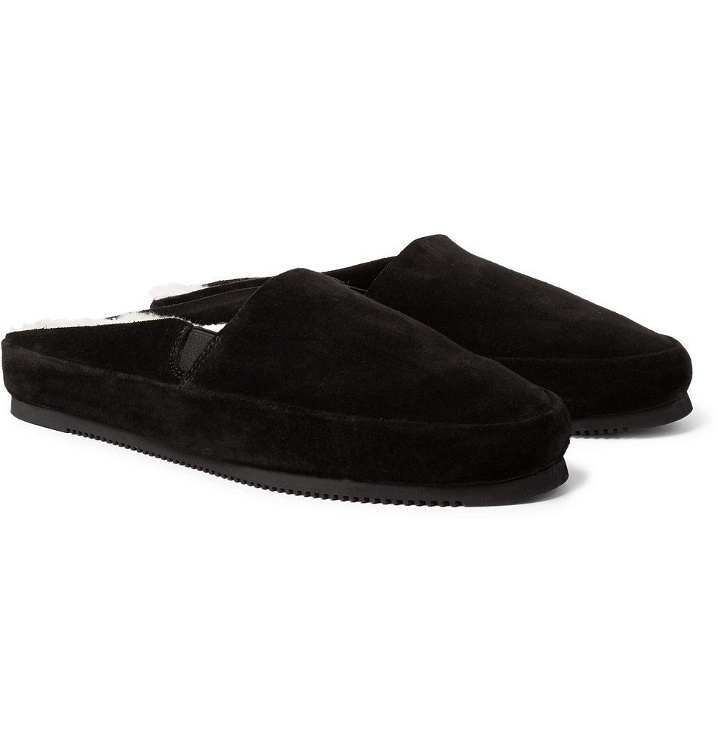 Photo: Mulo - Shearling-Lined Suede Backless Slippers - Black