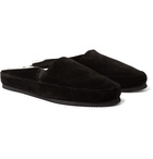 Mulo - Shearling-Lined Suede Backless Slippers - Black