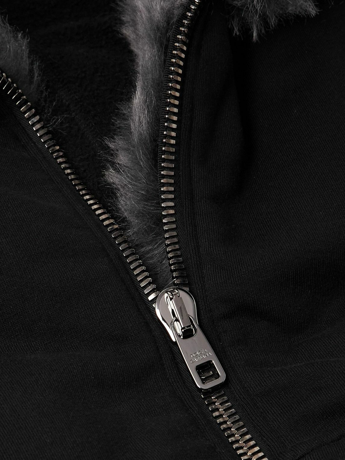 Dolce&Gabbana - Shearling-Trimmed Cotton-Jersey Hooded Jacket - Black