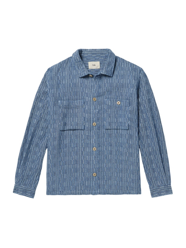 Photo: Folk - Patch Basketweave Cotton Overshirt - Blue