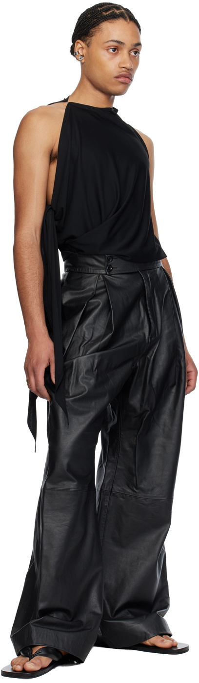 Aaron Esh Black Pleated Leather Trousers
