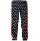 Gucci - Tapered Striped Logo-Intarsia Cotton Track Pants - Navy