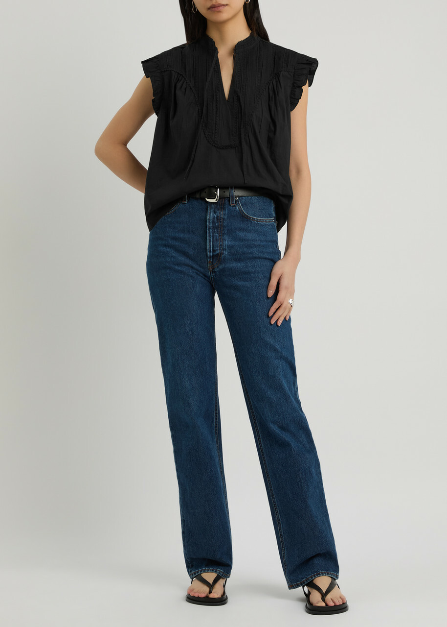 Skall Studio Aurora Embroidered Cotton top Black