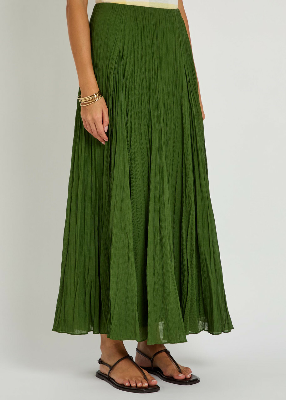 Vince Crinkled Plissé Cotton-blend Maxi Skirt Green