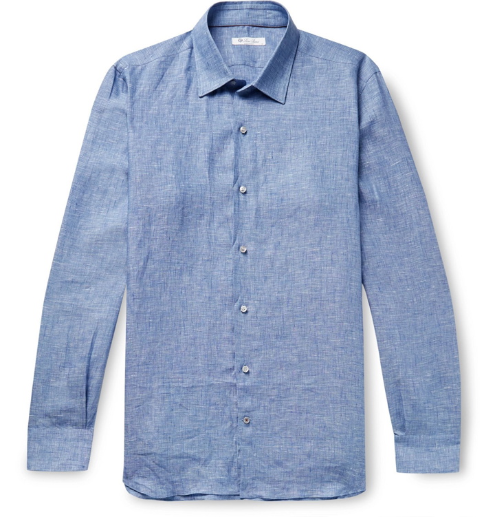 Photo: Loro Piana - Mélange Slub Linen Shirt - Blue