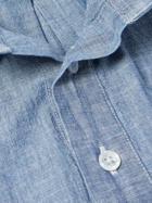 Drake's - Cotton-Chambray Half-Placket Shirt - Blue