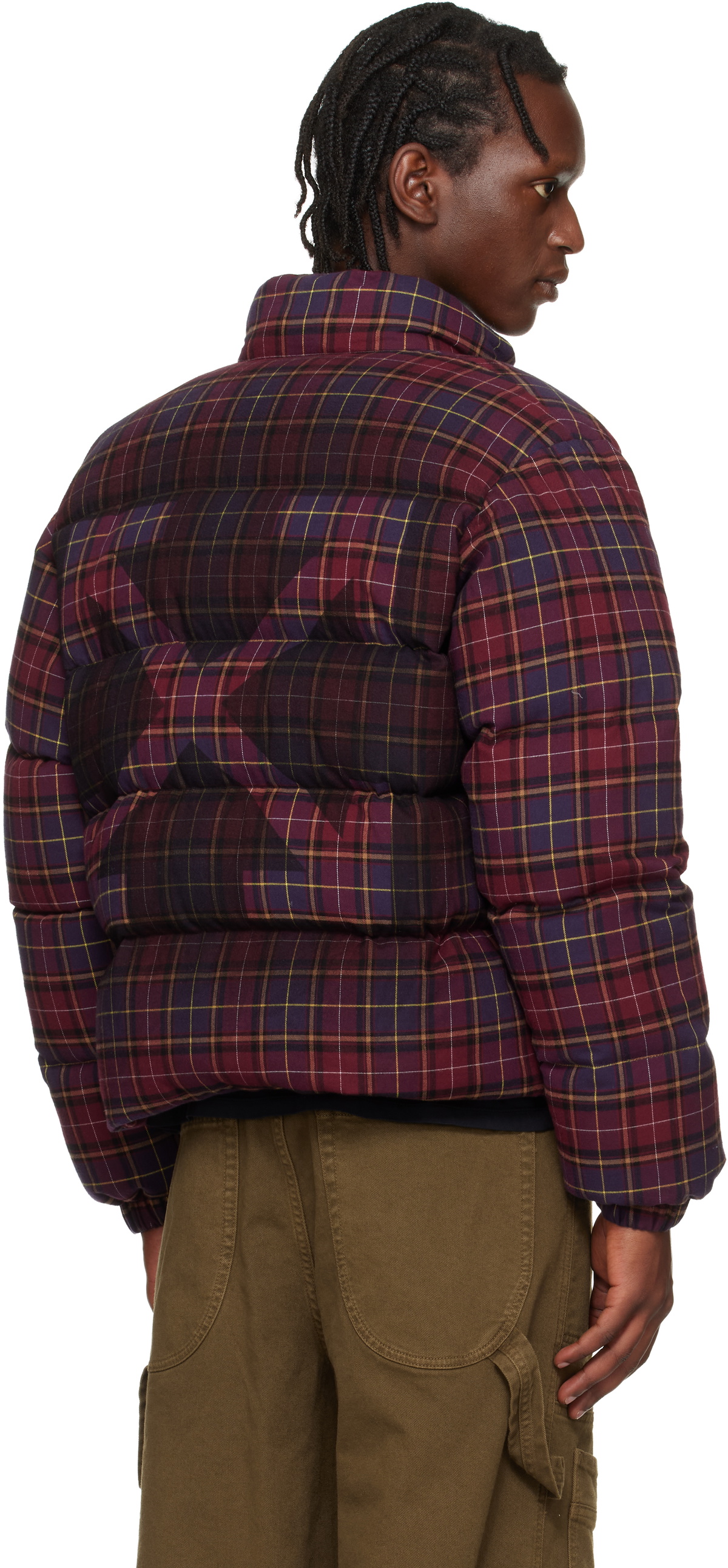 Off-White Burgundy Spray Arrow Check Flannel Down Jacket
