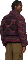 Off-White Burgundy Spray Arrow Check Flannel Down Jacket