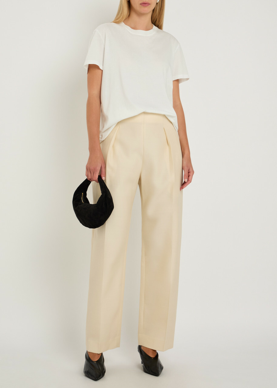 Khaite Somera Wool and Silk-blend Trousers Ivory
