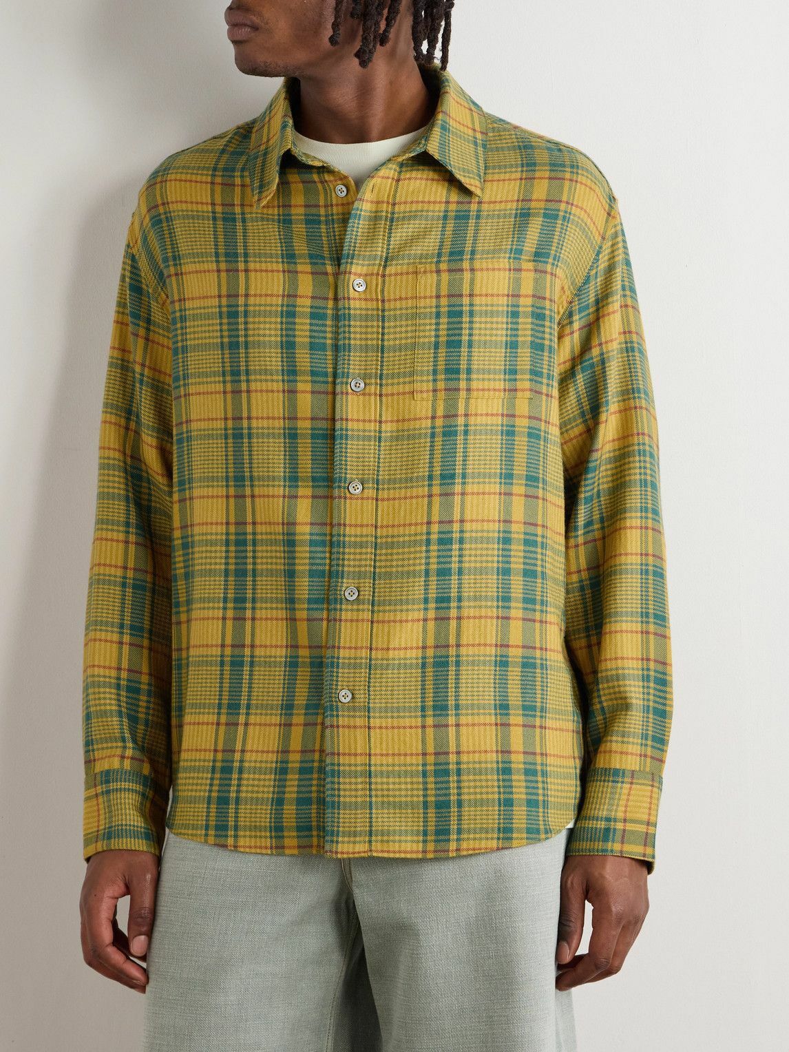 The Elder Statesman - Pashmina Checked Wool and Cashmere-Blend Shirt - Yellow