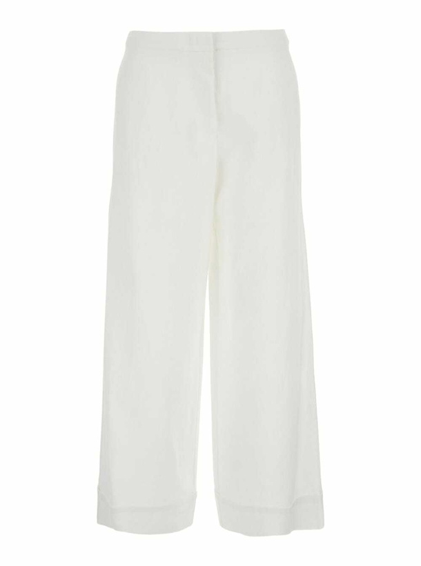 Photo: Merci White Pants With Hidden Front Closure And Turn-up Edges In Fabric Woman