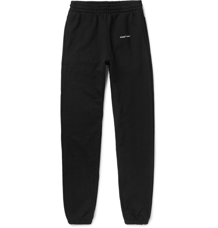Photo: Off-White - Slim-Fit Logo-Print Loopback Cotton-Jersey Sweatpants - Men - Black