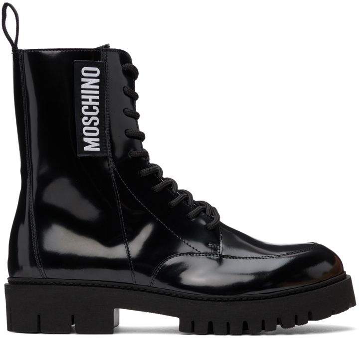 Photo: Moschino Black Leather Combat Boots