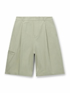 LE 17 SEPTEMBRE - Straight-Leg Pleated Nylon and Cotton-Blend Twill Bermuda Shorts - Green