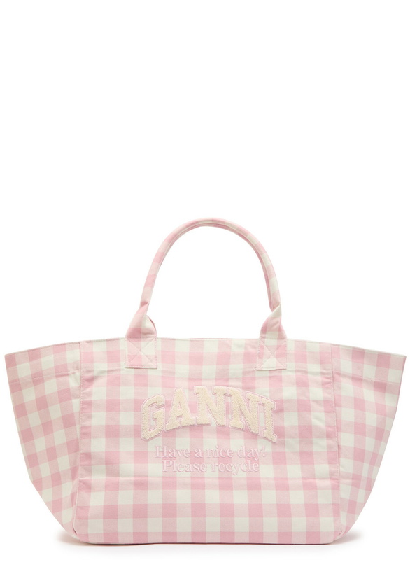 Photo: Ganni Vichy Xxl Checked Shopper Canvas Tote - Mauve - One Size