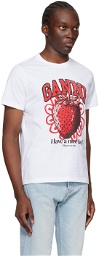 GANNI White Relaxed Strawberry T-Shirt