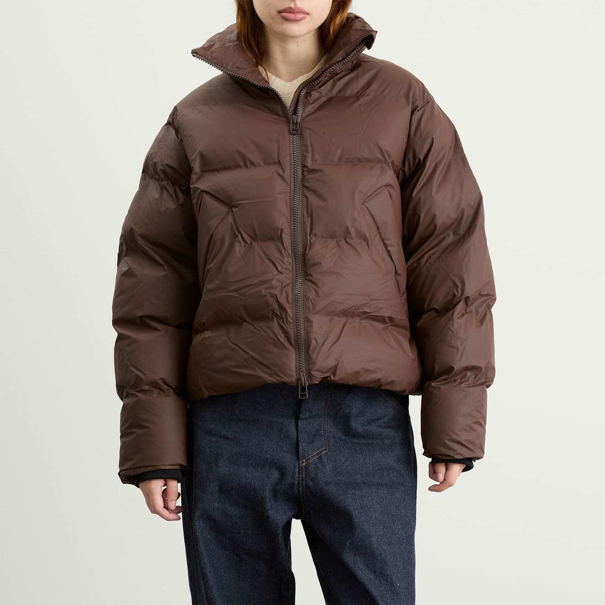 KASSL Editions Women's x Tretorn Hybrid Shelter Short Padded Jacket in Coffee Brown