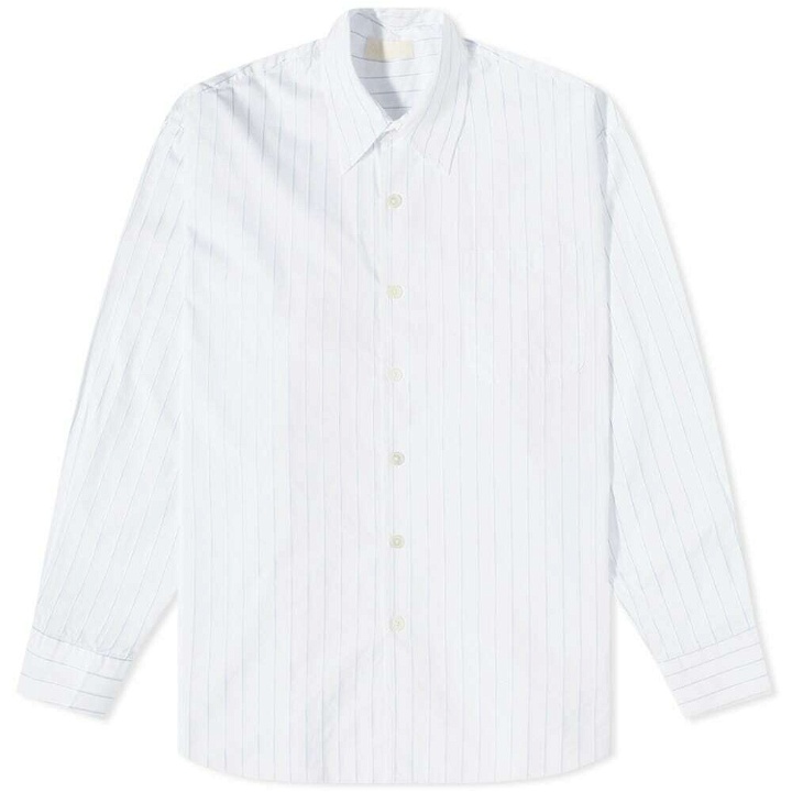 Photo: Our Legacy Men's Striped Borrowed Shirt in Blue Sapphire Pinstripe