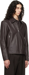 BOSS Brown Regular Fit Leather Jacket