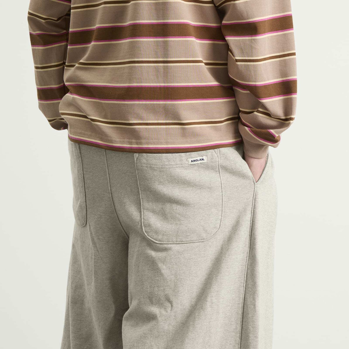 Anglan Men's Double Valley Tuck Sweat Pants in Melange Grey