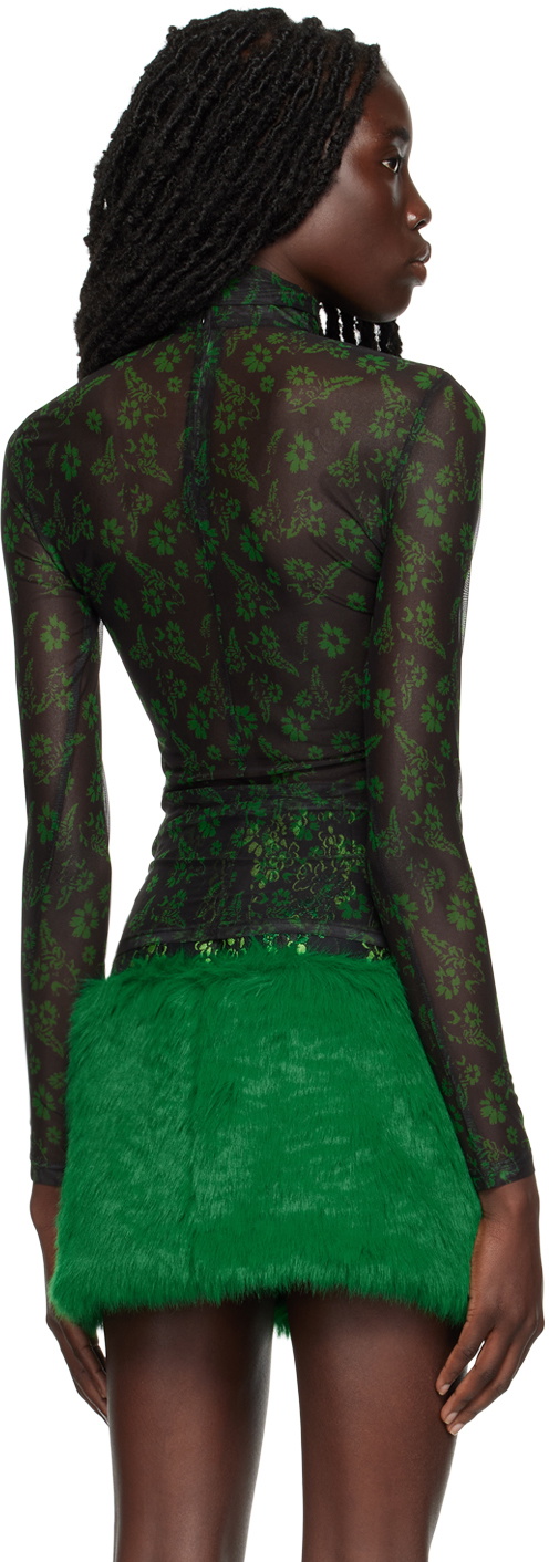 SHUTING QIU Green & Black Floral Turtleneck
