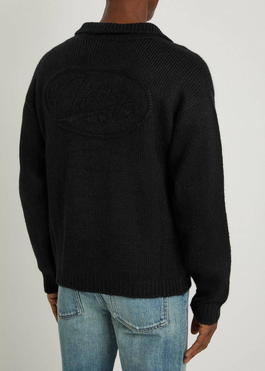 Cherry Los Angeles Logo Knitted Alpaca-blend Henley Jumper Black