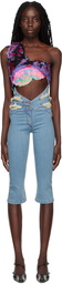 Masha Popova Blue Butterfly Waistband Capri Jeans