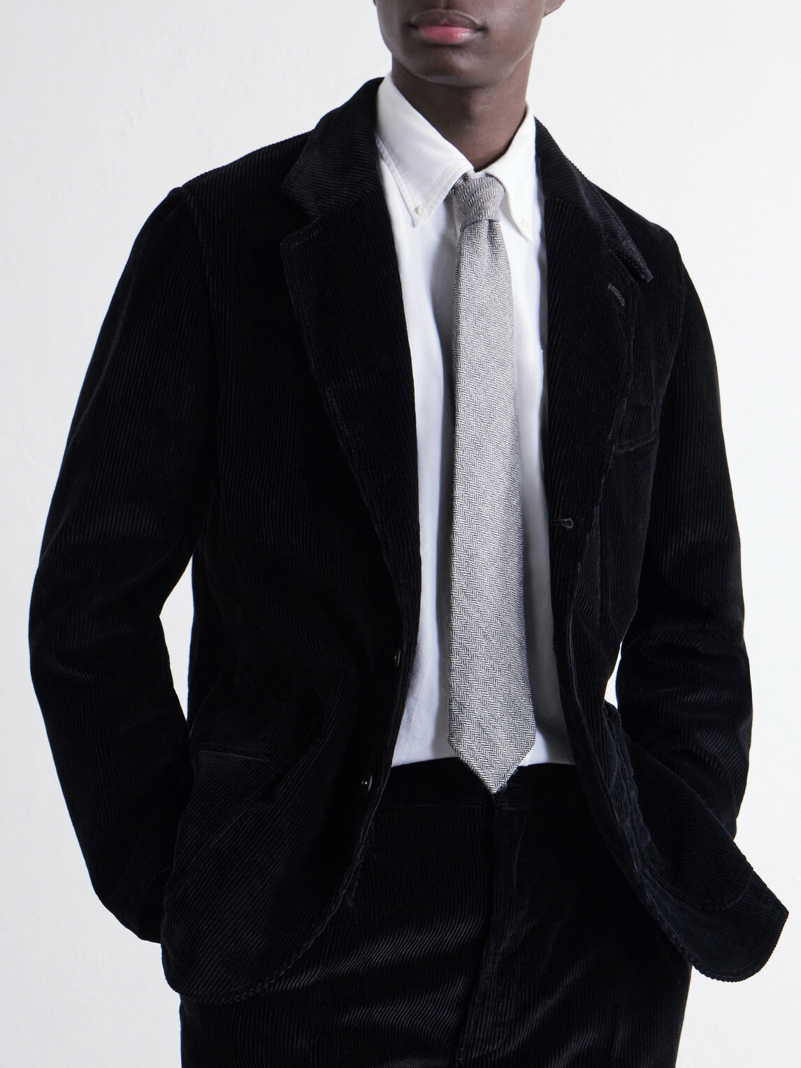 Drake's - 7cm Herringbone Shetland Wool-Twill Tie - Gray