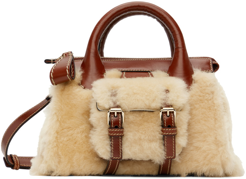 Chloé Brown Mini Edith Shearling Top Handle Bag Chloe