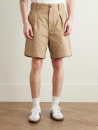 Noah - Wide-Leg Pleated Peached Cotton-Twill Shorts - Neutrals