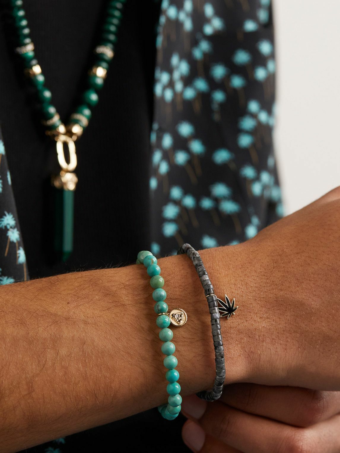 Sydney Evan - Gold, Enamel and Larvikite Beaded Bracelet